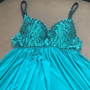 Turquoise sequined mini dress